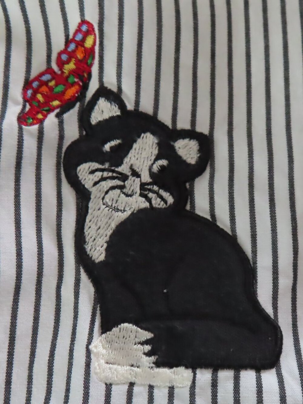 Bechamel Button Front Striped Shirt Cat Dog Large Teacher Cotton Whimsical